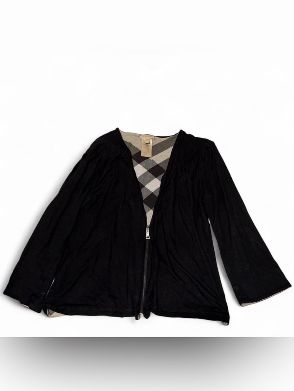 Burberry Black Zip-Front cardigan with Signature Check Lining